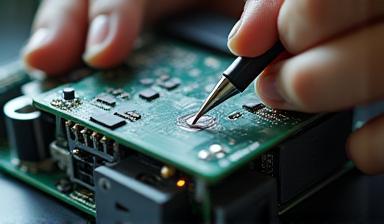 Close-up of a console being repaired with tools